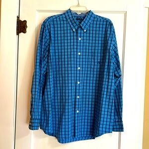 Chaps by Ralph Lauren blue/black/white plaid button down collar shirt. XL